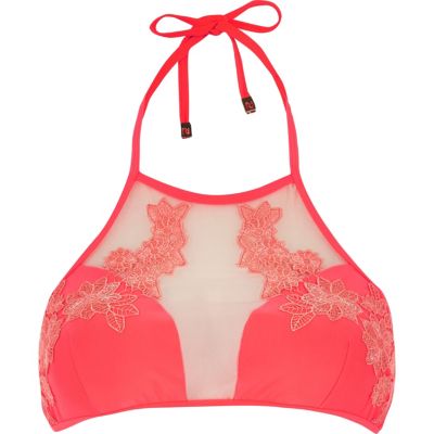 RI Resort Bright pink mesh halter neck bikini